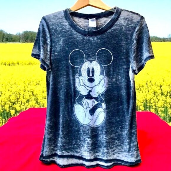 Disney Mickey Mouse T Shirt Gray Burnout Short Sleeve Thin Semi Sheer Womens XL - Picture 1 of 8